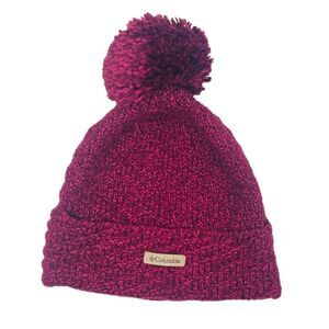 Columbia Cable Knit Adult Maroon Beanie Pom Pom